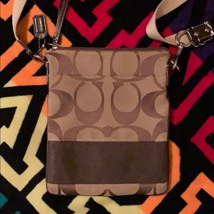 Coach tan and brown monogram small crossbody EUC
